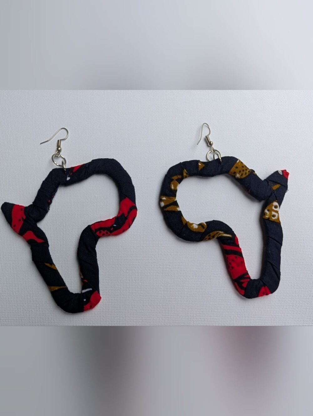 Handcrafted Fabric Flower Earrings with Red & Gold Accents